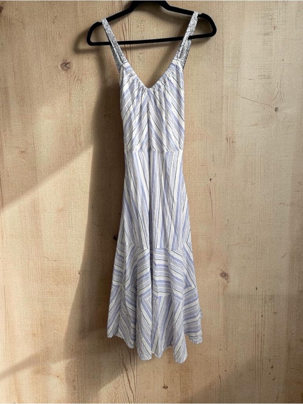 La Vie Rebecca Taylor Blue & White Striped Midi Dress | V-Neck Flowy Sundress